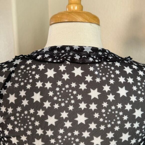Free People Star Print Tie Front Sheer Long Sleeve Marne Top Black White Size XS - Picture 14 of 16